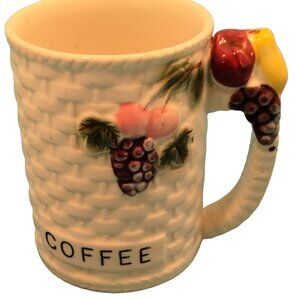 Vintage Ceramic Coffee Mug Fruit Handle Textured Basket Weave Design